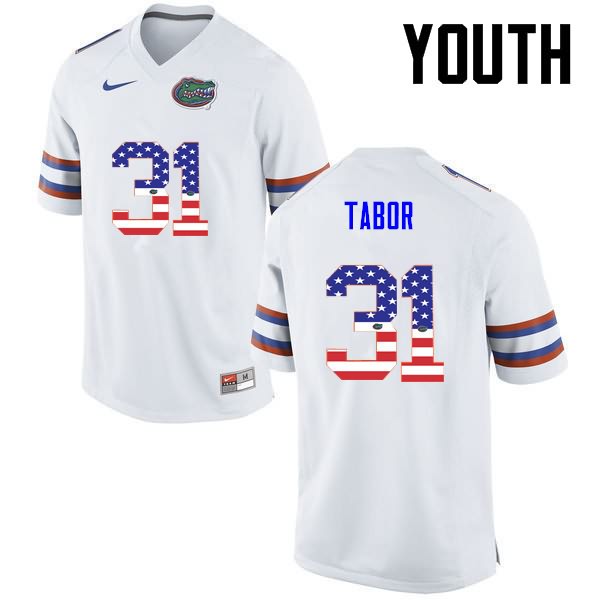 NCAA Florida Gators Teez Tabor Youth #31 USA Flag Fashion Nike White Stitched Authentic College Football Jersey APV0464OF